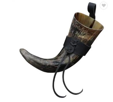 Viking drinking horn with leather holder Viking drinking horn with leather holder